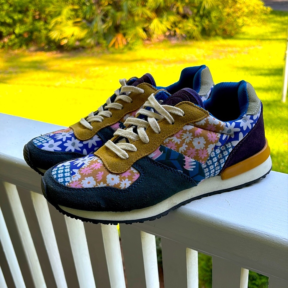 NEW inkkas Multicolor Floral Athletic Sneakers - Blue, Pink, Mustard, Black